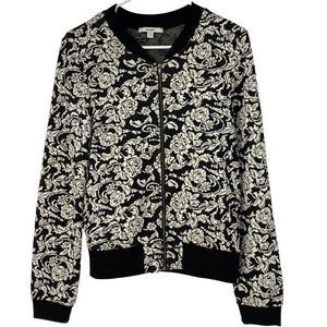 Womens Papaya Size Large Brocade Sweater Black Zip Front Lightweight 3016